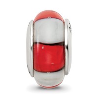 Sterling Silver Reflections Red White Hand-blown Glass Bead view 3