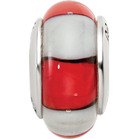Sterling Silver Reflections Red White Hand-blown Glass Bead view 4