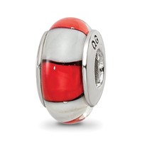 Sterling Silver Reflections Red White Hand-blown Glass Bead view 1