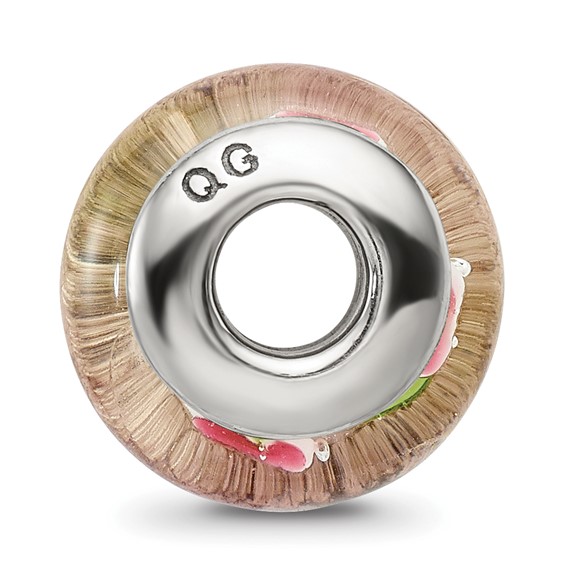 Sterling Silver Reflections Pink/Green Hand-blown Glass Bead