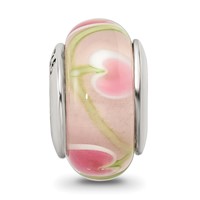 Sterling Silver Reflections Pink Green Hand-blown Glass Bead view 3