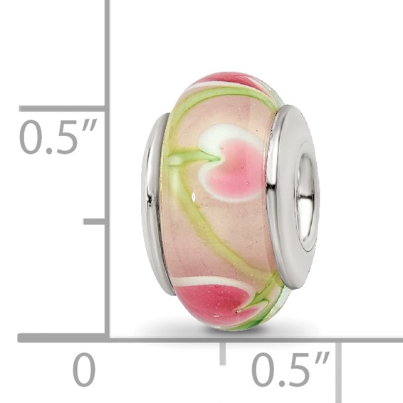 Sterling Silver Reflections Pink/Green Hand-blown Glass Bead