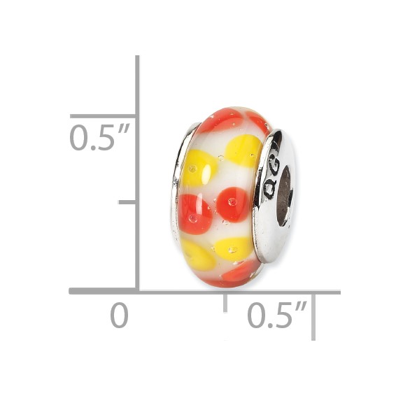 Sterling Silver Reflections Red/White Hand-blown Glass Bead