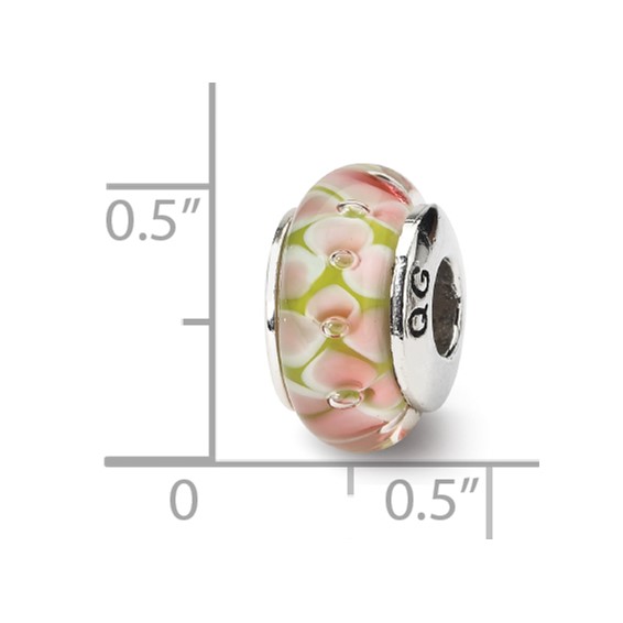 Sterling Silver Reflections Pink Floral Hand-blown Glass Bead