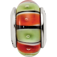 Sterling Silver Reflections Orange,Red Lt Green Glass Bead view 4