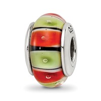 Sterling Silver Reflections Orange,Red Lt Green Glass Bead view 1