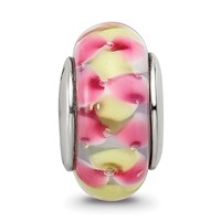 Sterling Silver Reflections Pink Yellow Hand-blown Glass Bead view 3