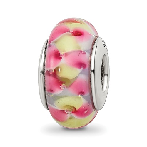 Sterling Silver Reflections Pink Yellow Hand-blown Glass Bead
