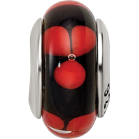 Sterling Silver Reflections Red Black Hand-blown Glass Bead view 4