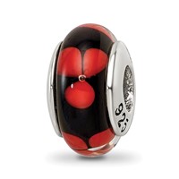 Sterling Silver Reflections Red Black Hand-blown Glass Bead view 1
