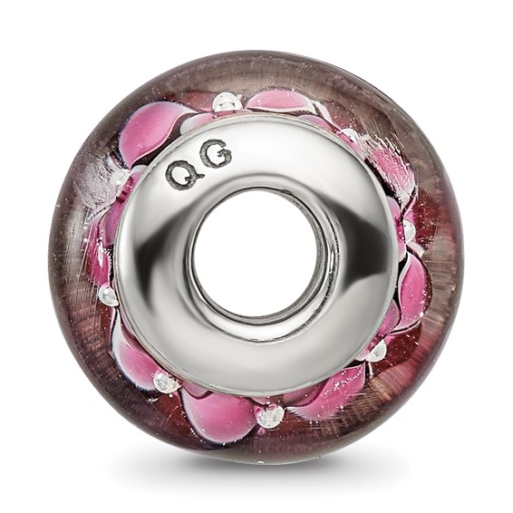 Sterling Silver Reflections Black/Pink Hand-blown Glass Bead