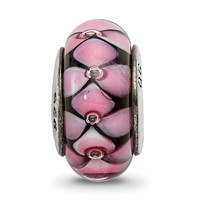 Sterling Silver Reflections Black Pink Hand-blown Glass Bead view 3
