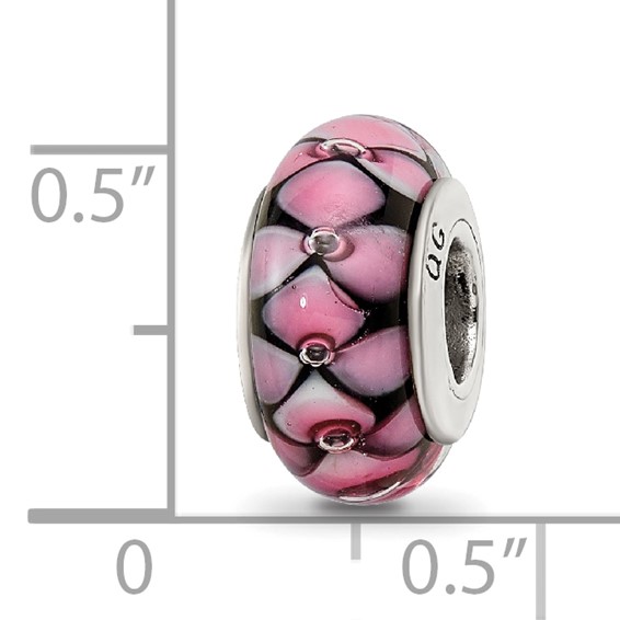 Sterling Silver Reflections Black/Pink Hand-blown Glass Bead