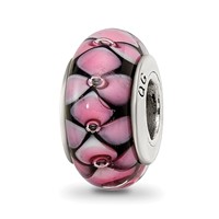 Sterling Silver Reflections Black Pink Hand-blown Glass Bead view 1