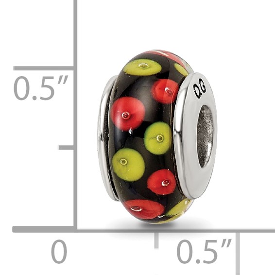 Sterling Silver Reflections Red/Black Hand-blown Glass Bead