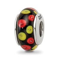 Sterling Silver Reflections Red Black Hand-blown Glass Bead view 1