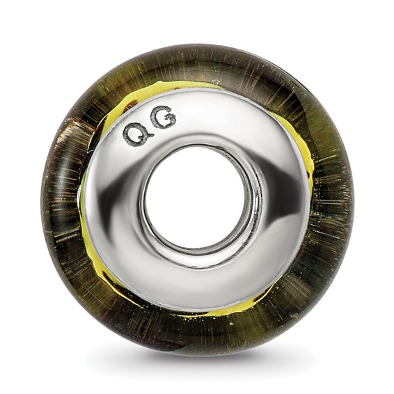 Sterling Silver Reflections Yellow/Black Hand-blown Glass Bead