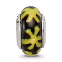 Sterling Silver Reflections Yellow Black Hand-blown Glass Bead view 3