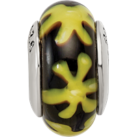 Sterling Silver Reflections Yellow Black Hand-blown Glass Bead view 4