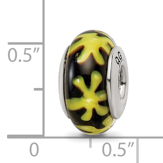 Sterling Silver Reflections Yellow/Black Hand-blown Glass Bead