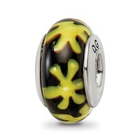Sterling Silver Reflections Yellow Black Hand-blown Glass Bead view 1