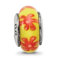 Sterling Silver Reflections Yellow Orange Hand-blown Glass Bead view 3