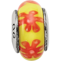 Sterling Silver Reflections Yellow Orange Hand-blown Glass Bead view 4