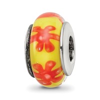Sterling Silver Reflections Yellow Orange Hand-blown Glass Bead view 1