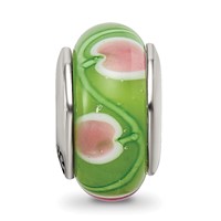 Sterling Silver Reflections Green Pink Hand-blown Glass Bead view 3