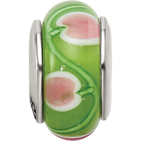 Sterling Silver Reflections Green Pink Hand-blown Glass Bead view 4