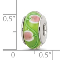 Sterling Silver Reflections Green Pink Hand-blown Glass Bead view 5