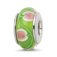 Sterling Silver Reflections Green Pink Hand-blown Glass Bead view 1