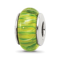 Sterling Silver Reflections Green Hand-blown Glass Bead view 1