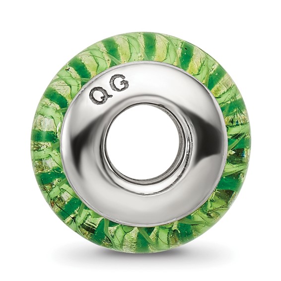 Sterling Silver Reflections Green Hand-blown Glass Bead