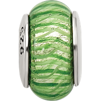 Sterling Silver Reflections Green Hand-blown Glass Bead view 4
