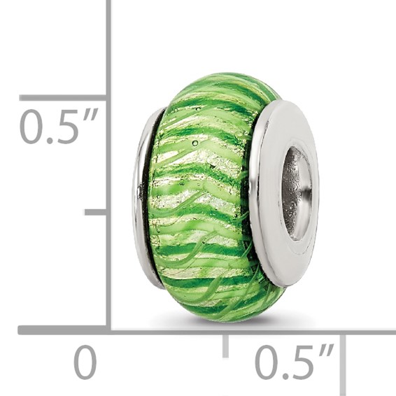 Sterling Silver Reflections Green Hand-blown Glass Bead