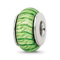 Sterling Silver Reflections Green Hand-blown Glass Bead view 1