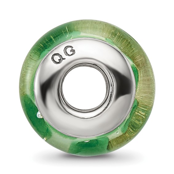 Sterling Silver Reflections Green Hand-blown Glass Bead