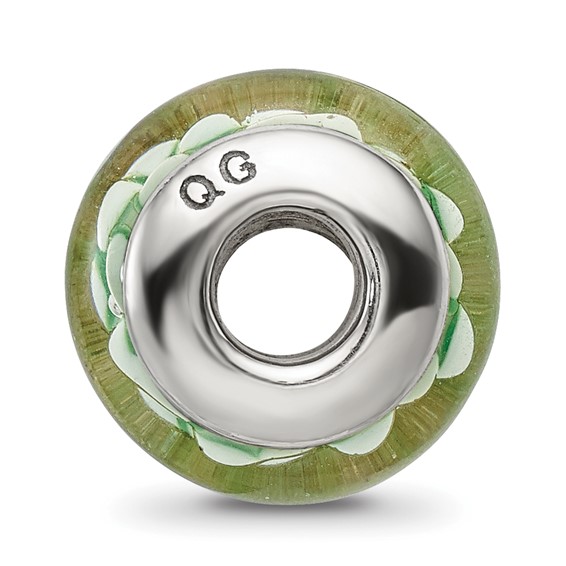 Sterling Silver Reflections Green Floral Hand-blown Glass Bead