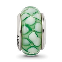 Sterling Silver Reflections Green Floral Hand-blown Glass Bead view 3