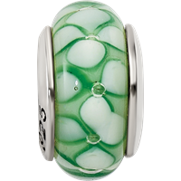 Sterling Silver Reflections Green Floral Hand-blown Glass Bead view 4