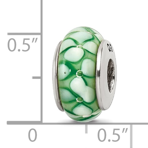 Sterling Silver Reflections Green Floral Hand-blown Glass Bead