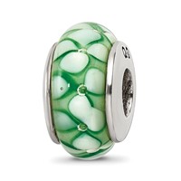 Sterling Silver Reflections Green Floral Hand-blown Glass Bead view 1