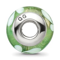 Sterling Silver Reflections Green White Hand-blown Glass Bead view 2