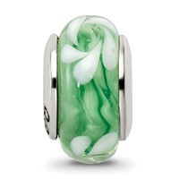 Sterling Silver Reflections Green White Hand-blown Glass Bead view 3