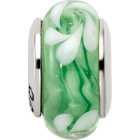 Sterling Silver Reflections Green White Hand-blown Glass Bead view 4
