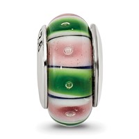 Sterling Silver Reflections Green Pink Hand-blown Glass Bead view 3