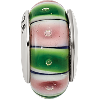 Sterling Silver Reflections Green Pink Hand-blown Glass Bead view 4