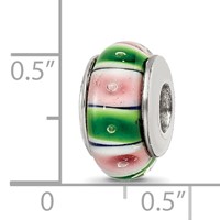 Sterling Silver Reflections Green Pink Hand-blown Glass Bead view 5