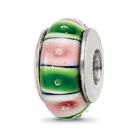 Sterling Silver Reflections Green Pink Hand-blown Glass Bead view 1
